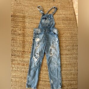 ZARA DENIM DISTRESSED OVERALLS WITH ANKLE SLITS SIZE MEDIUM
